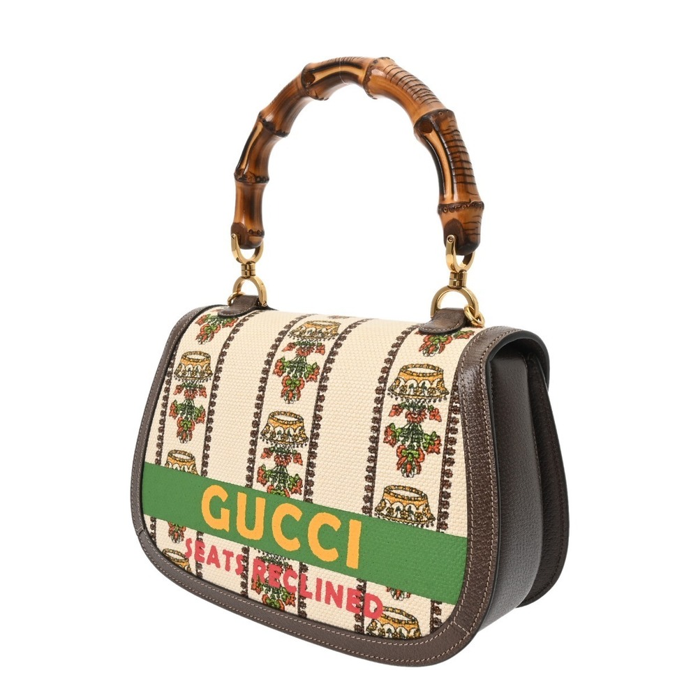 Gucci Green Handbag Tan Beige Top Anniversary Handle Bamboo SONY 2way
